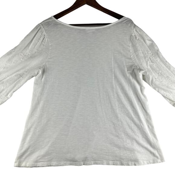 J.Jill Blouse White Modal Blend Blouse Size Large Tall Embroidered Sleeves - Picture 3 of 9